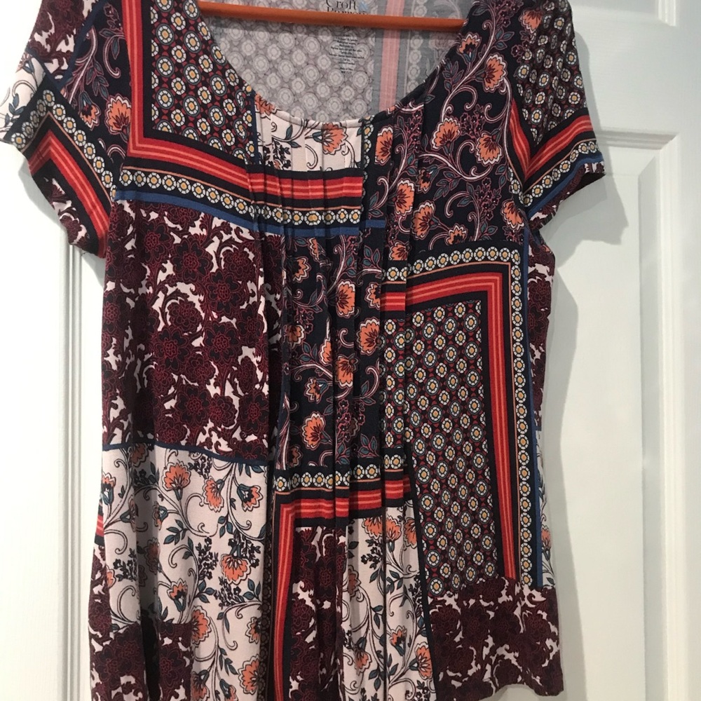 croft & barrow Multicolor Patchwork Print Short Sleeve Top